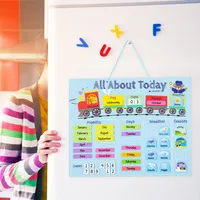Navaris Kalender Tafel für Kinder - Lerntafel Jahreszeiten Uhr - Magnet Spiel Lernuhr - Kinderkalender Jahreskalender - magnetisch - blau - englisch