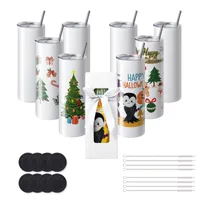 VEVOR 8-pack priamy sublimačný hrnček, 20 oz prázdny hrnček, hrnček z nehrdzavejúcej ocele s dvojitou stenou, slamkou, viečkom, kefkou, podstavcom, zmršťovacou fóliou, darčekovou krabičkou, pre tepelný lis a tepelný prenos