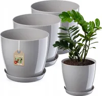 KADAX Blumentopf aus Kunstsoff "Agen", Topf mit Untersetzer. Pflanzkübel, 16 cm, Grau, 3 Stück