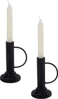 Elegantní dekorativní svícen o průměru cca 15 cm v sadě 2 kusů z kovu v černé barvě s rukojetí - na tyčové svíčky