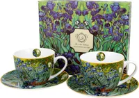 DUO ART GALLERY 2er-Set Tassen 280 ml IRISES mit Untertassen, New Bone China Porzellan