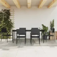 vidaXL 7-dielny záhradný jedálenský set z čierneho polyratanu a ocele