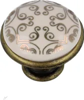 Möbelknopf Schrankknopf Porzellan mit Ornament alt Messing