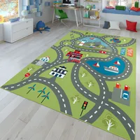 Kinder-Teppich, Spiel-Teppich Für Kinderzimmer, Mit Straßen-Motiv, In Grün Größe Ø 200 cm Quadrat