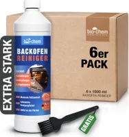 bio-chem Backofenreiniger EXTRA STARK 6x1000ml Gel Paste inkl. Pinsel I Selbstarbeitender Fettlöser für Backofen, Herd & Grill | Löst Eingebranntes ohne Aufheizen, Schrubben & Gerüche I  DE