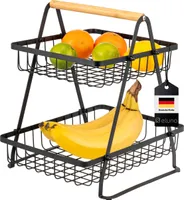 eluno 2-stöckige Etagere, Obstschale, Obstkorb aus Bambus und schwarzem Metall