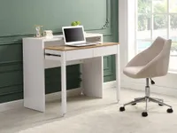 Konsolenschreibtisch ausziehbar mit 2 Schubladen - Weiß & Holzfarben - LOAVIA
