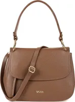 Lamba Elegante Damenlederhandtasche - Hochwertige italienische Handtasche aus Leder - mit mehreren Fächern, sicherem Reißverschluss - Braun-Cognac