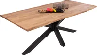 Esstisch Baumkante massiv Akazie eichefarben 140 x 80 cm Spider-Gestell schwarz DEREK