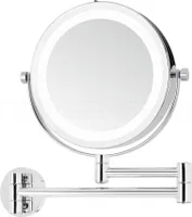 DEUSENFELD WL10CB - Batterie LED Doppel Wand Kosmetikspiegel, 10x Vergrößerung + Normalspiegel, Ø17,5cm, 360° vertikal und horizontal schwenkbar, 35 SMD Tageslicht LEDs, Metall verchromt