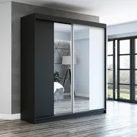 Schwebetürenschrank, 2-türig Schrank mit Spiegel! Moderne Garderobe für Kleidung. Verschiedene Farben (Weiß, Schwarz, Somona) Kleiderschrank  NEO200 cm