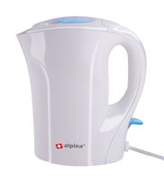 Alpina Elektrischer Wasserkocher - 1 Liter - 800-1000 Watt - Festes Kabel - Kochtrocken- und Überhitzungsschutz - Weiß