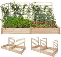 COSTWAY Hochbeet mit 2 Pflanzkästen und 3 Rankhilfen, Outdoor-Holzpflanzkasten-Set 222x114x110cm
