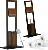 Moderní volně stojící WC stojan s držákem na papír a kartáčem, bambusový design, elegantní a praktické řešení pro vaši koupelnu.