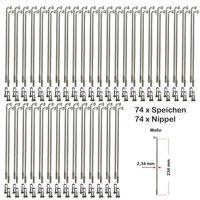 74 Stück Speichen 234mm verstärkt NIROSTA 2,34mm inkl. Messing Speichennippel