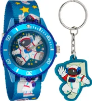 Kinderarmbanduhr mit Textilarmband und Schlüsselanhänger Motiv Astronaut Blau - 2-LD5139-1  Ostergeschenk