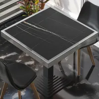 BRASIL | Gastro Tischplatte | B:T 50 x 50 cm | Schwarz Marmor | Chrom Rand | Quadratisch | Gastro Tischplatte