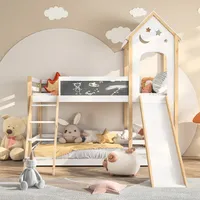 ProximaX Etagenbett 90x200cm mit Lattenrost, Kinderbett mit Rutsche und Leiter, Hausbett mit Rausfallschutz, Einzelbett Massivholzbett