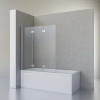 Schulte Duschabtrennung für Badewanne Valet, 130 x 142 cm, 3-teilig, 5 mm Sicherheitsglas (ESG) Klar hell, Profile und Scharniere in Chromoptik