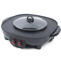 2In1 Elektrische Grillpfanne mit Antihaftbeschichtung Hot Pot Topf BBQ Grillpfanne Kochtöpf Teppanyaki Grillmaschine Tischgrill 2100W