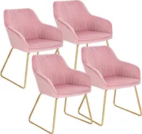 WOLTU 4x Küchenstuhl Sessel mit Armlehne, aus Samt, Goldmetallbeine, Rosa