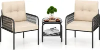 COSTWAY Polyrattan Gartenmöbel Set, 3tlg. Balkonmöbel mit 2 Stühle & Tisch & Kissen, Balkonset Terrassenmöbel für Garten, Balkon, Terrasse