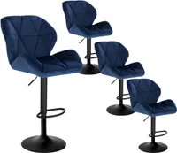 WOLTU 4er Set Barhocker, höhenverstellbar drehbar, Samt Stahl, Blau