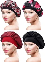 4 Stück Satin Mütze Schlafmütze Weiche Nachtmütze Kopfhaube für Damen Mädchen