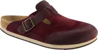 Birkenstock Boston Veloursleder tomato finish Damen Herren Clogs Pantolette, Farbe:bordeaux, Größe:36, Weite:Schmal