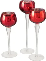 Windlicht Minou Glas H 18/20/22cm rot glanz 3er Set