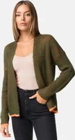 PM SELECTED Edle Damen Business Winter Strickjacke Cardigan mit Mohair Kontrastfarben Damenjacke Jacke Pullover Herbst PM75 Olive Einheitsgröße Gr. 34 - 38