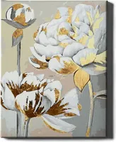 Oh Art! – Malen nach Zahlen Set – 40x50cm, mit Holzrahmen und Pinseln "Blumen in Vergoldung" DIY – Goldfarben