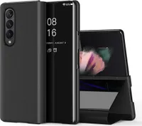 Galaxy Z Fold 3 5G Hülle, Überzug Spiegel Smart View Schutzhülle Klapphülle mit Ständer für Samsung Galaxy Z Fold 3 5G Schwarz