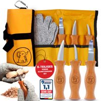 Eli®Schnitzmesser Kinder Set ab 6 Jahre, hochwertiges 5-teiliges Kindermesser Schnitzset inkl. schnittfeste Handschuhe, Kinderschnitzmesser, Messer