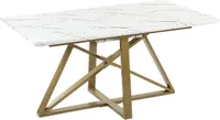 BELIANI Esstisch Weiß und Gold MDF-Platte Marmor Optik 160 x 90 cm Ausziehbar 200 x 90 cm für 8 Personen Rechteckig Metallgestell Wohnküche Esszimmer