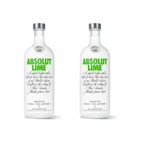 Absolut Vodka Lime 2er Set, Wodka mit Limettengeschmack, Schnaps, Spirituose, Alkohol, Flasche, 40 %, 2 x 1 L