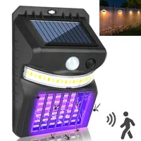 2X solární lampy pro venkovní zahradu s detektorem pohybu Elektrický zabiják hmyzu, venkovní solární nástěnné světlo Past na komáry Past na ovocné mouchy Mosquito Lamp