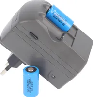 CR2 Ladegerät Li-Ion, CR-2 Ladegerät inklusive 2x CR2 Akku 3.0 Volt