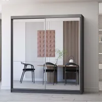 Schwebetürenschrank Kleiderschrank Schrank 203cm Grau/Weiß mit zwei Spiegeln Multi 20