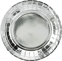 6 okrągłych talerzy papierowych w kolorze srebrnym, błyszczące, 18 cm