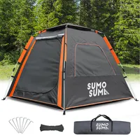 Sumosuma Camping Zelt, Quick Up Kuppelzelte Wurfzelt Wasserdicht Winddicht Dome Tent 3-4 Zelt Personen für Camping Outdoor Trekking,  Schwarz