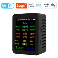 Tuya WiFi 9 in 1 Luftqualitätsmessgerät PM2,5, PM10, CO, CO2, TVOC, HCHO, AQI, Temperatur- und Luftfeuchtigkeitstester, Farbbildschirm, Kohlendioxid-Detektor mit Zeit- und Datumsanzeigefunktion