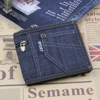 Herren Short Wallet im japanischen und koreanischen Stil Student Casual Canvas Purse-Denim Dark Blue