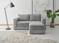 Couch 2 Sitzer + Hocker Set Piagge - Cordstoff Hellgrau