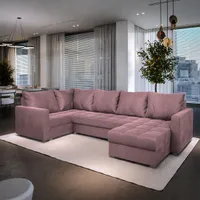 Masseno Ecksofa LORIVO L-S mit Schlaffunktion U-Form, Sofa mit Bettkasten, Wohnzimmersofa, Couch, Soffa, Bettsofa, Couchgarnitur- Rosa, KRONOS 27