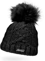 Warme Strickmütze Damen Wintermütze Zopfstrick Bommelmütze Zopfmuster gefüttert Fleecefutter mit Bommel Neverless® schwarz unisize