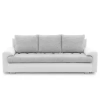 Couch TOKIO VII 222x96 mit Schlaffunktion - Farben zur Auswahl - Schlafcouch mit Bettkästen - STOFF LAWA 09 + SOFT 17 Hellgrau&Weiß