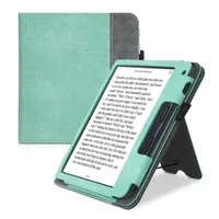 kwmobile Hülle kompatibel mit Kobo Libra 2 Hülle - Flip Case mit Handschlaufe - Kunstleder Cover - Mintgrün Dunkelgrau