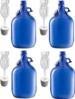 4 x 5L Premium Blaue Flasche +STOPFEN +GÄRRÖHRCHEN GÄRBALLON Weinballon Glasballon  Weinflasche Weinset Gärbehälter brauen Wein Machen Glasflasche