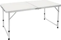 ECD Germany Skladací kempingový stôl s rukoväťou na prenášanie, 120x60x55/63/70 cm, biely/krémový, z hliníka a MDF, výškovo nastaviteľný, skladací